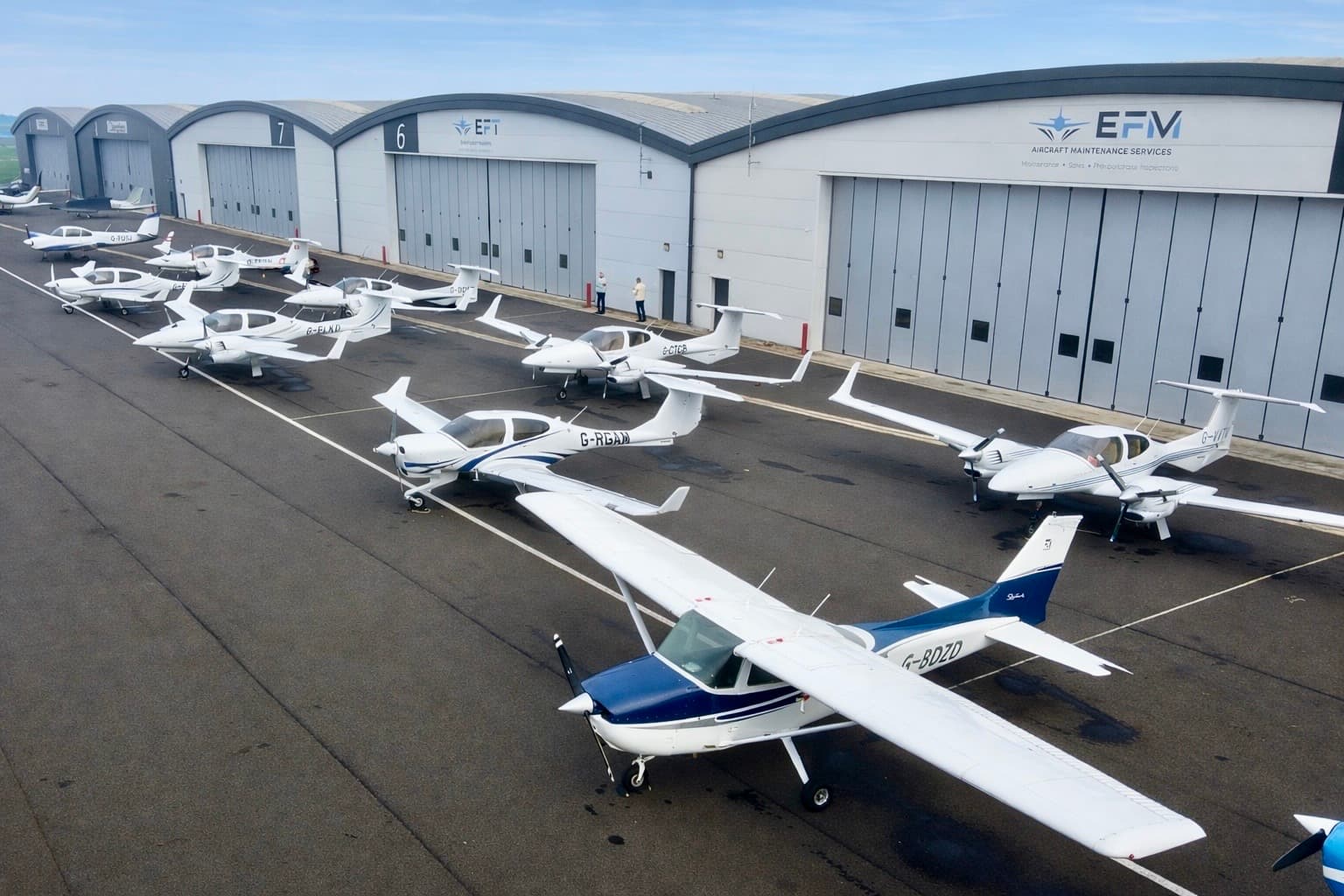 The EFT fleet lined up outside our hangars at Lee-on-the-Solent